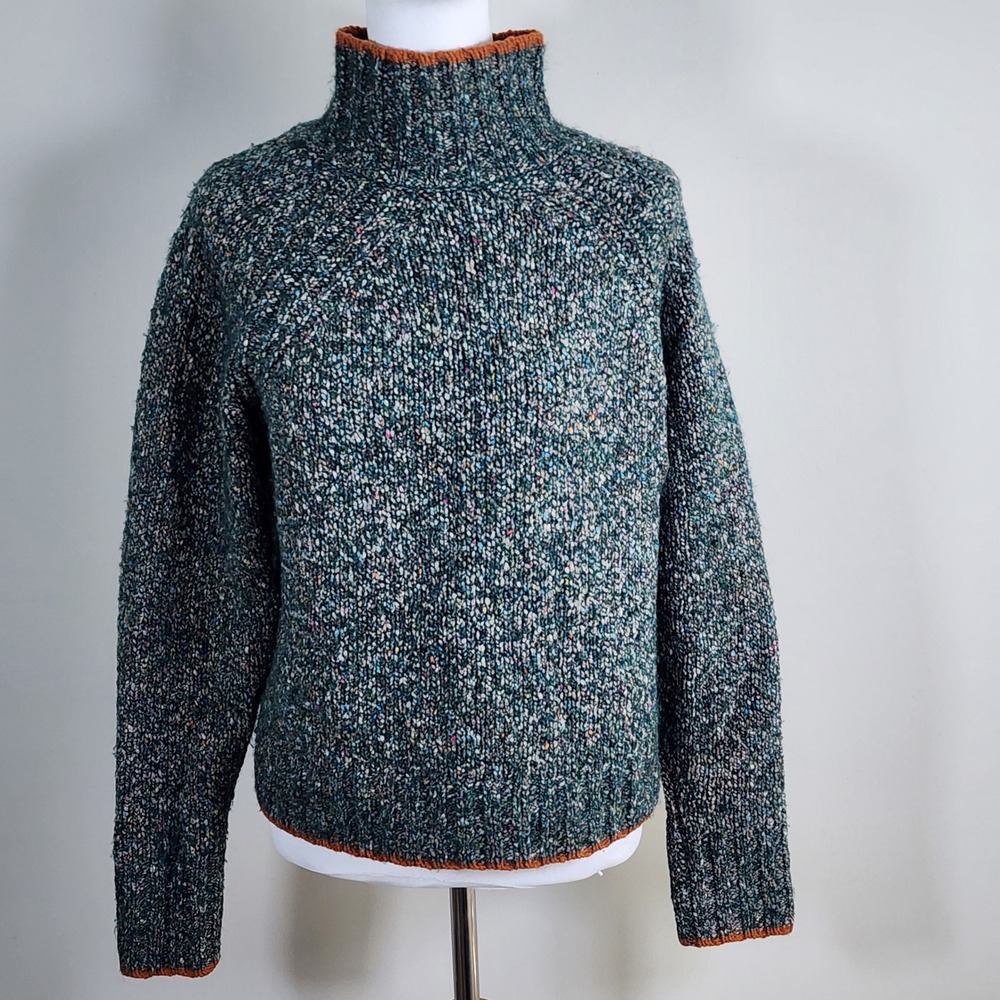 Hand Knit Sweater Womens Medium Green Marled Forestcore Grunge Mossy Nature Elf